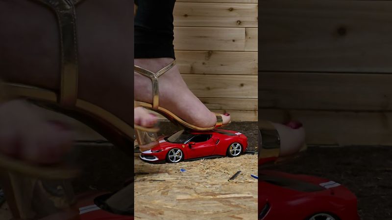 Model car crush in heels #crushexperiment #modelcarcrush #asmrcrush #highheels