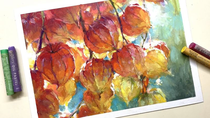 Oil Pastel /Ground cherry, Chinese lantern plant (Light and Color)
