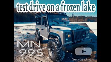 RC model scale 1/12 MN99S  Land Rover test drive on a frozen lake