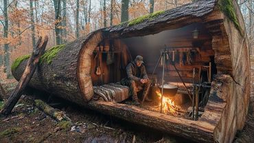 Oyuk Bir Ağacın İçindeki Gizli Sığınak | En Gizli Bushcraft Barınağını İnşa Etmek