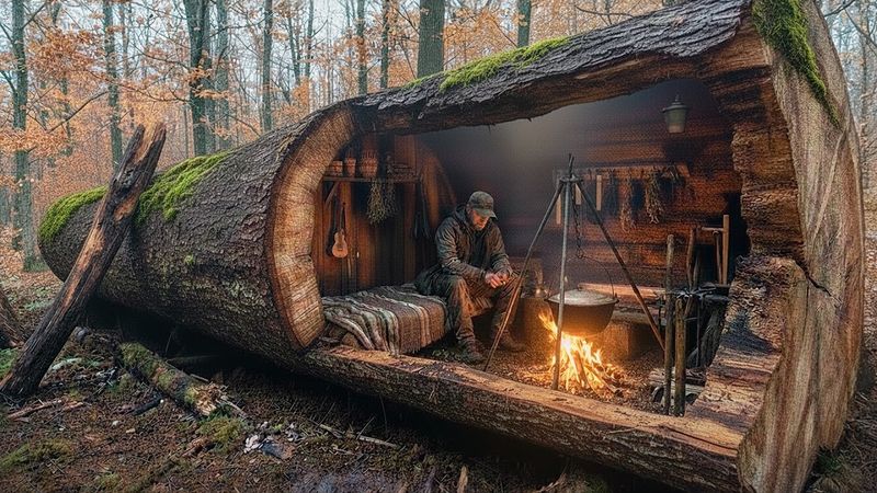 Oyuk Bir Ağacın İçindeki Gizli Sığınak | En Gizli Bushcraft Barınağını İnşa Etmek