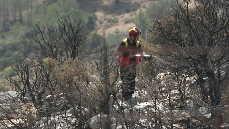 Firefighters patrol burnt terrain in southern France to prevent wildfire reignition | AFP
