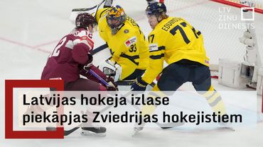 Latvijas hokeja izlase enerģiskā cīņā piekāpjas Zviedrijas hokejistiem