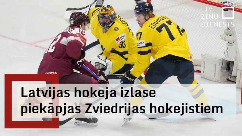 Latvijas hokeja izlase enerģiskā cīņā piekāpjas Zviedrijas hokejistiem