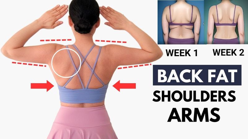 LOSE BACK FAT, Bra Bulge, Shoulder Fat in 2 weeks, repeat 2x/ add light dumbbells, intense workout