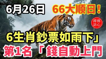 6月26日有偏財，66大顺！鈔票如雨下的生肖，第1名「 錢自動上門」#生肖 #財運 #運勢 #屬相 #風水 #命理
