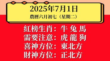 小運播報：2025年7月1日（星期二）農曆六月初七