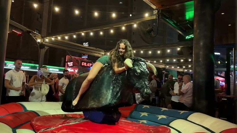 Worth Watching! 😂 Benidorm Bull Ride Gone Wrong!  Epic Fail. Mechanical Bull Spain september 2024 4K