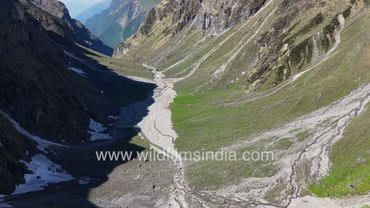 Sunderdhunga Valley with ancient glacial moraine shelf with mud flutings: high altitude Uttarakhand
