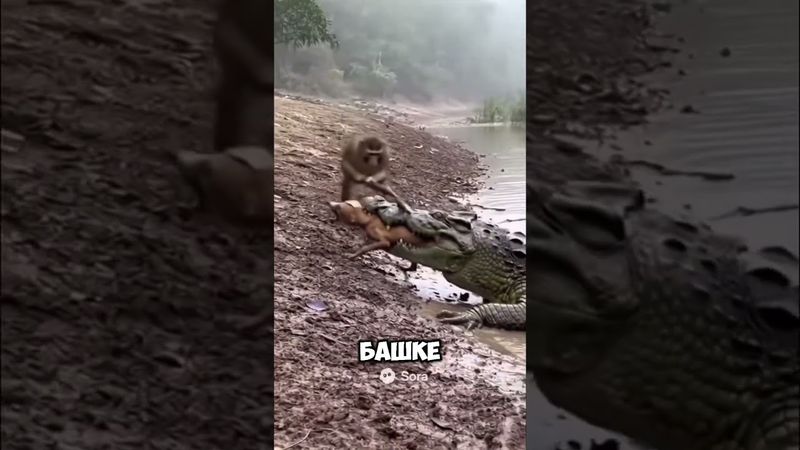 Вы когда-то сидели такую битва обезьяны крокодила?😨 #рекомендации #юмор