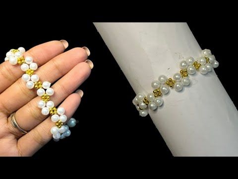 simple and easy tutorial of white and golden beaded bracelet…￼🤍