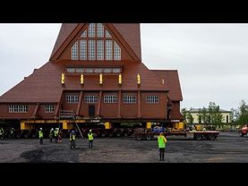 Historic Swedish church transported on trailers to avoid being swallowed by mine