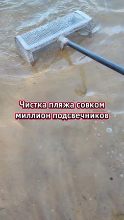чистка пляжа маленьким совком от мусора