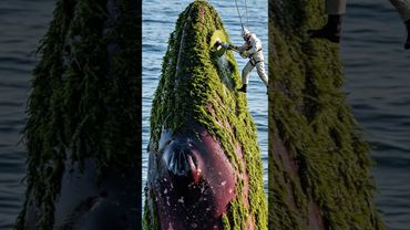 Quick rescue of a red whale on the ocean surface from thick moss and algae #WhaleRescue