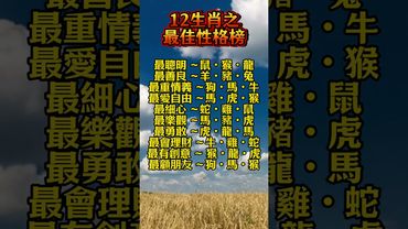 【12生肖之最佳性格榜】#生肖 #財運 #運勢 #屬相 #風水 #命理