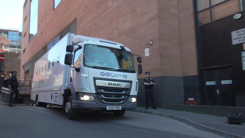 Outside Manchester Magistrates' Court as US singer Chris Brown appears in court | AFP