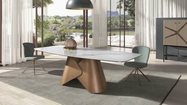 Mesa Comedor de mármol porcelánico blanco con vetas grises Ref 1172 - Ángel Cerdá | Diseño Moderno