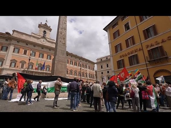 Dozens of protesters gather in front of Italian parliament in solidarity with Palestinians in Gaza