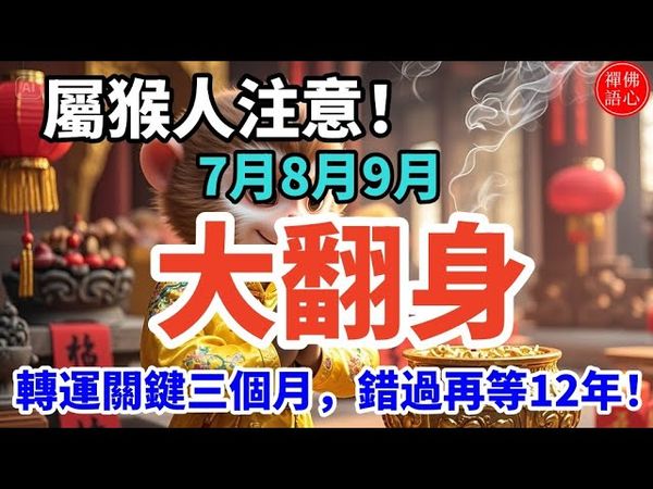 屬猴人注意！7月8月9月大翻身，轉運關鍵三個月，錯過再等12年！#生肖 #財運 #運勢 #屬相 #風水 #命理