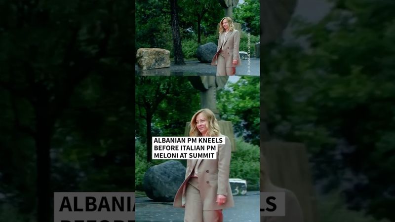 Albanian PM kneels to welcome Italy’s Meloni at European summit | AFP #shorts