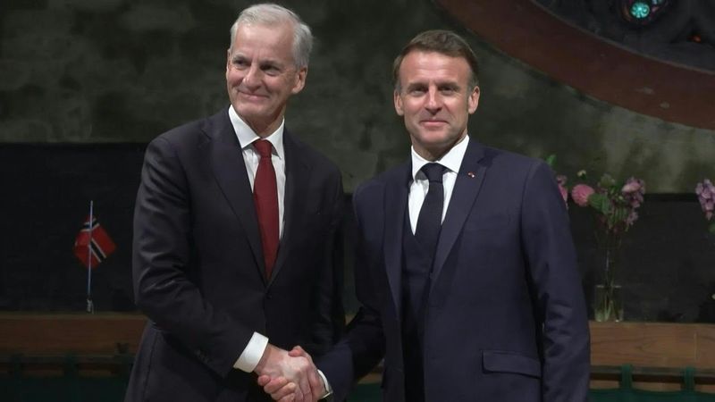 Macron meets Norwegian PM Jonas Gahr Støre in Oslo | AFP