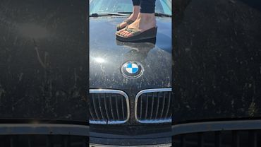 Platform Roxy sandals on car hood #crushexperiment #asmrcrush #wedgesandals #sandals