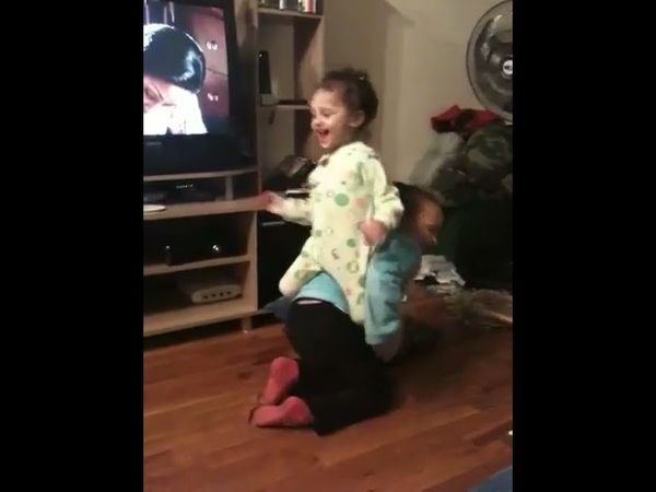 Baby kicks sisters ass lol