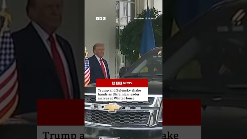 Trump and Zelensky shake hands as Ukrainian leader arrives at White House for talks. #BBCNews