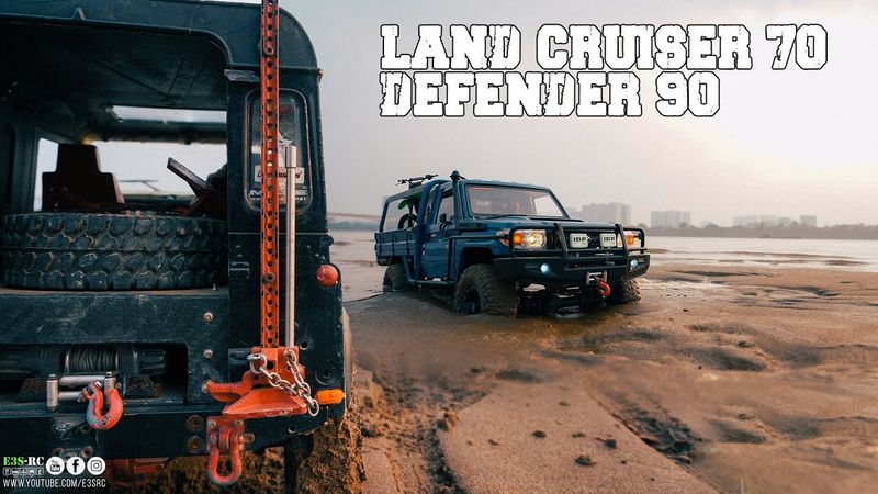 E3S-RC Land Crusier LC70 in a Mud BOG / Defender 90 rc4wd Winch Rescue / 1:10 scale