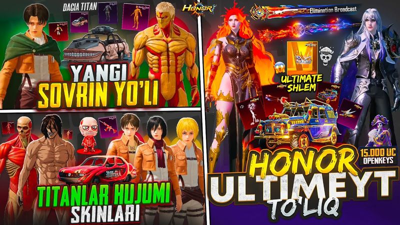 ⚡️ YANGI SOVRIN YO'LI - TITANLAR HUJUMI SKINLARI 😍 | HONOR ULTIMATE va M24 🥵 | OMADLI OPEN-KEYS 😎