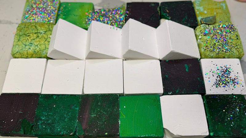 Green Dyed Pasted and Fresh C2 Gym chalk Blocks | Gym Chalk Mass Crush | Oddly Satisfying