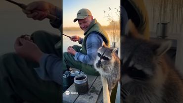 Енот ест наживку