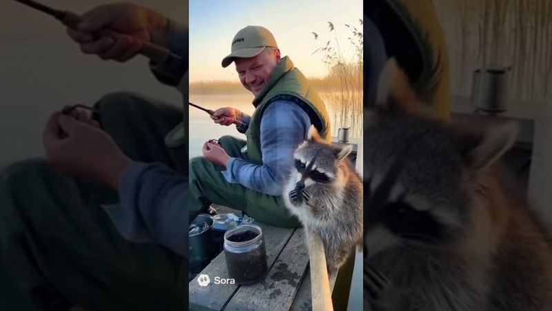 Енот ест наживку