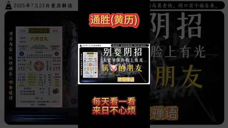 《今日通胜》2025年7月23日黄历解读 今日破局箴言：稳开新局莫贪快，闭口实干福自来！ 好了，愿看到黄历的人诸事化吉，福泽绵长！ #黄历 #老黄历 #万年历 #钦天监 #运势早知道