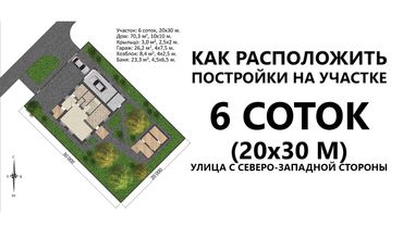 Планировка участка 6 соток и проект дома 10х10 с пристроенным гаражом. Улица с северо-запада