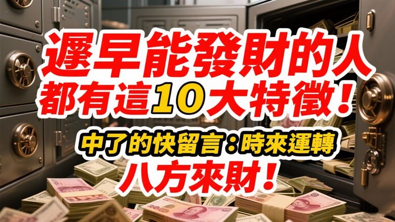 《遲早能發財的人都有這10大特徵!中了的快留言:時來運轉 八方來財!》#時來運轉 #八方來財 #財運 #成功秘訣 #自我提升