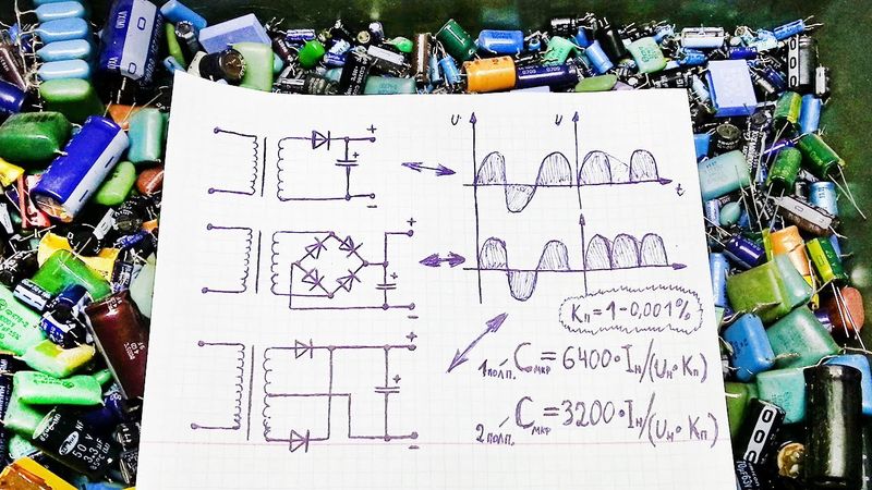 Как рассчитать емкость сглаживающего конденсатора для диодного выпрямителя, моста по формуле для БП