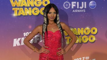 Rhea Raj attends iHeartRadio's 102.7 KIIS FM Wango Tango 2025 green carpet