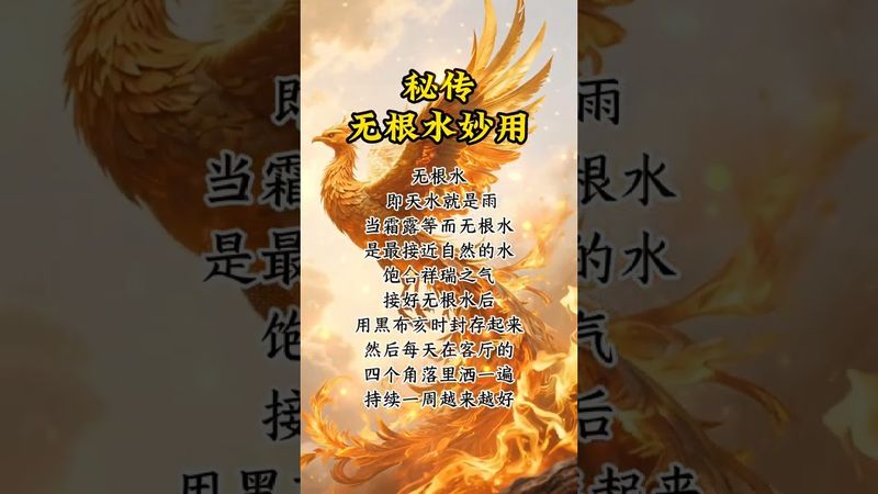 《秘传》无根水妙用！想要财运亨通，财源广进！你就这样做！别问为什么！接了！转发！功德无量！#正能量 #国学文化 #道家文化 #民间文化 #转运 #发财 #来财 #兴旺发 #人生感悟 #祝由術