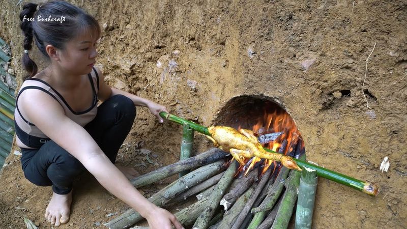 3 Days Solo Bushcraft Camp, Dig Stove Boil Warm Water For Bath Outdoor, Free Bushcraft #48