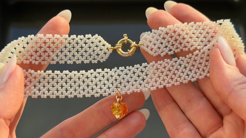 Elegant DIY Pearl Choker with Crystal Heart | Easy Netting Tutorial