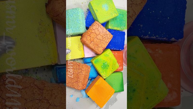 Dyed soft blocks #rainbowsoap #oddlysatisfying #soap #crunchycrumbles #relax #crushingtime #asmr