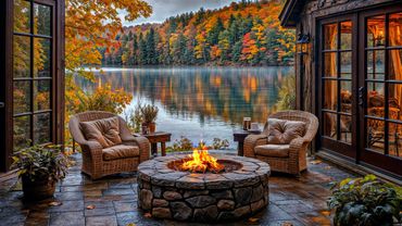 Soothing Autumn Lakeside Cabin Retreat: Cozy Fire Pit, Relaxing Nature Sounds and Melodic Birdsong