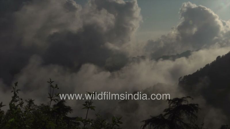 Fabulous cloud movements, sun reflecting off mountains and clouds, mist in the Himalaya