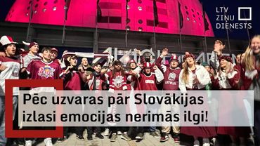 Latvijas hokeja izlases līdzjutēji svin pārliecinošu uzvaru pār Slovākijas izlasi