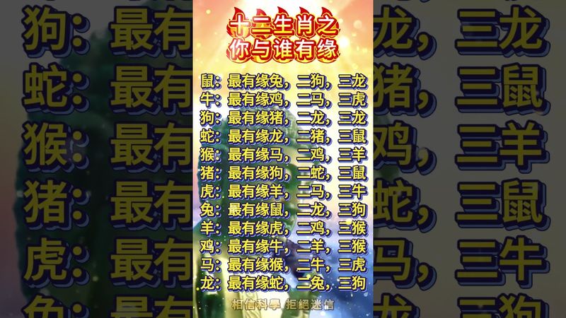 十二生肖之你與誰有緣！你的他選對了嗎？#運勢 #正能量 #生肖 #十二生肖 #人生感悟 #易經 #情感 #分享 #補財庫旺財氣 #生肖文化 #生肖配對 #國學文化 #道家文化 #傳承文化 #民間傳說