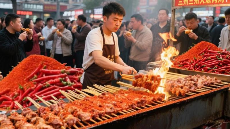 兰州最牛明火烤肉摊，每天卖1万多串，没有座位食客全部站着吃#麦总去哪吃