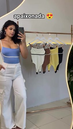 Body Alça Fina Com Bojo Modelador Canelado Casual Bicolor💕💕 Gostou ??...