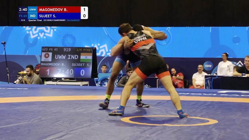 Sujeet SUJEET (IND) upsets two-time U23 world champ Bashir MAGOMEDOV (UWW)