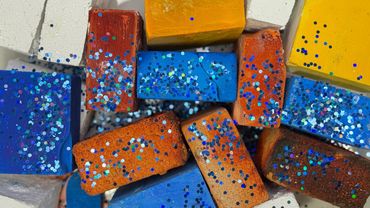 ASMR | Gym Chalk ASMR | Dyed Blue Red and Yellow Blocks C2